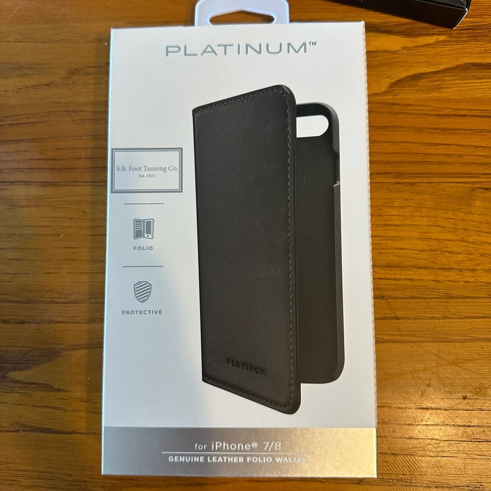 Platinum Leather Folio Case for iPhone 7 8 - Black New in Box Wallet Phone Case
